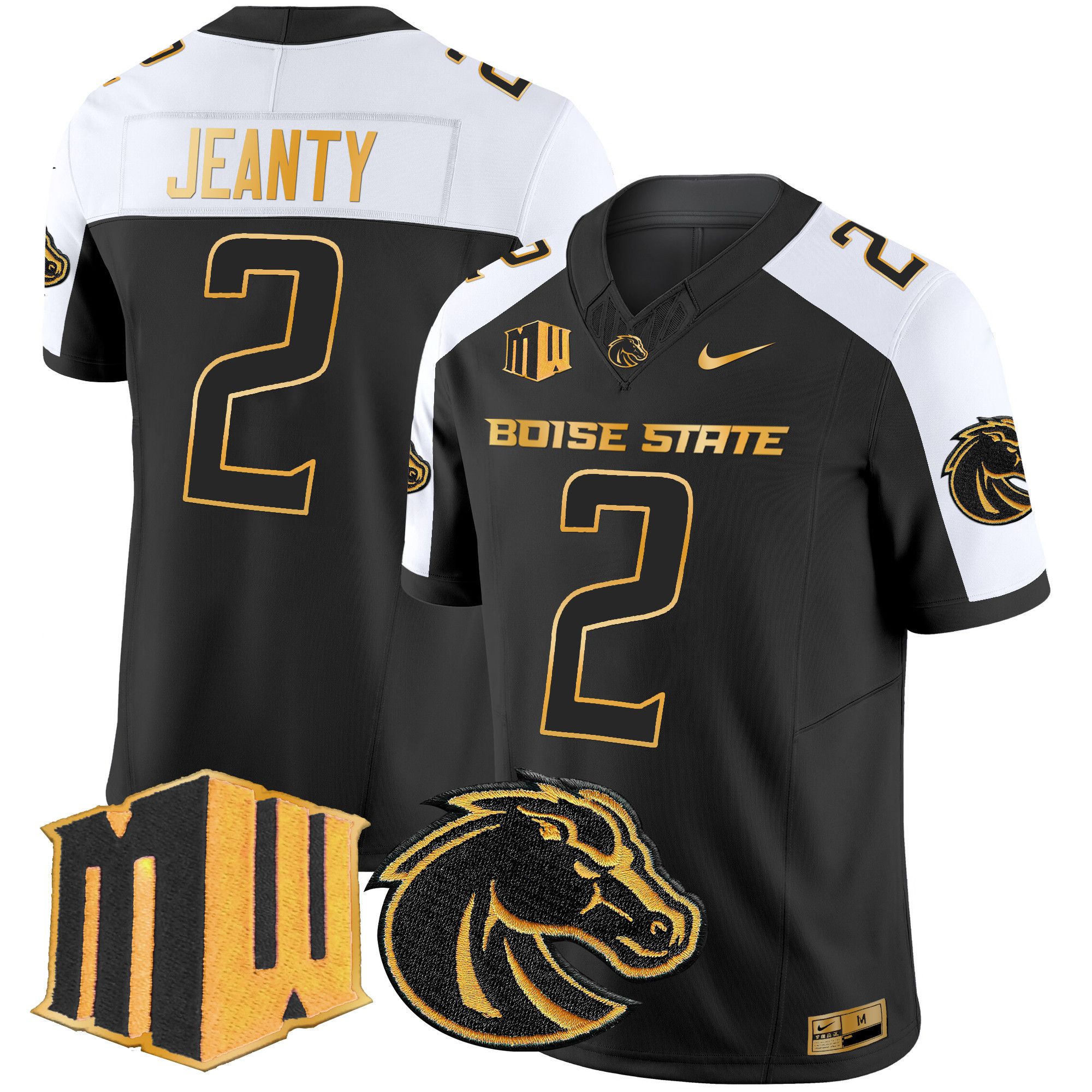 Men Boise State Broncos 2 Jeanty Black Nike 2024 Gold Vapor Limited NCAA Jersey style 2